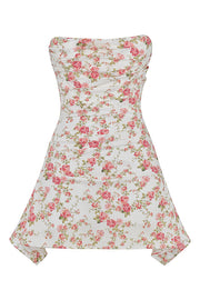 Jasmine Rose Print Draped Corset Mini Dress - White