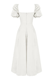 Tallulah White Puff Sleeve Midi Dress - White