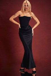 Persephone Black Strapless Corset Maxi Dress - Black