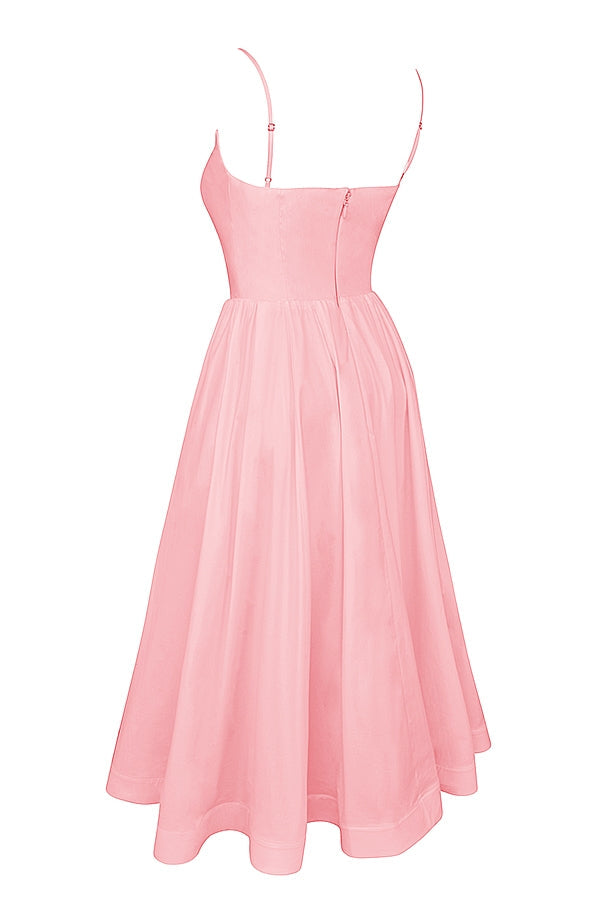 Lolita Rose Pink Cotton Corset Sundress Midi Dress - Pink