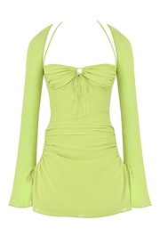 BABY LIME CHIFFON HALTER MINI DRESS - Lime Green - MALVI PARISMALVI PARIS