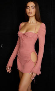 BABY PINK CHIFFON CUTOUT HALTER MINI DRESS - Pink - MALVI PARISMALVI PARIS