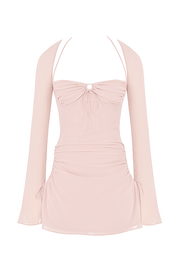 BABY PINK QUARTZ CHIFFON CUTOUT HALTER MINI DRESS - Light pink - MALVI PARISMALVI PARIS