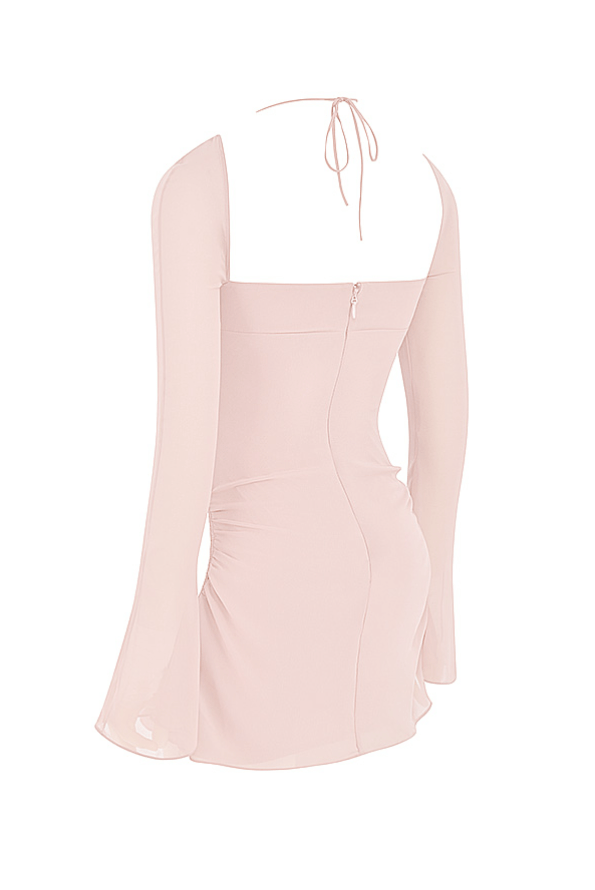 BABY PINK QUARTZ CHIFFON CUTOUT HALTER MINI DRESS - Light pink - MALVI PARISMALVI PARIS