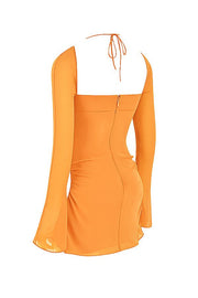 BABY TANGERINE CHIFFON HALTER MINI DRESS - Orange - MALVI PARISMALVI PARIS