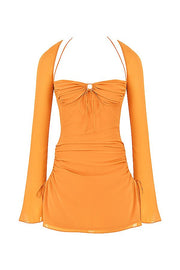 BABY TANGERINE CHIFFON HALTER MINI DRESS - Orange - MALVI PARISMALVI PARIS