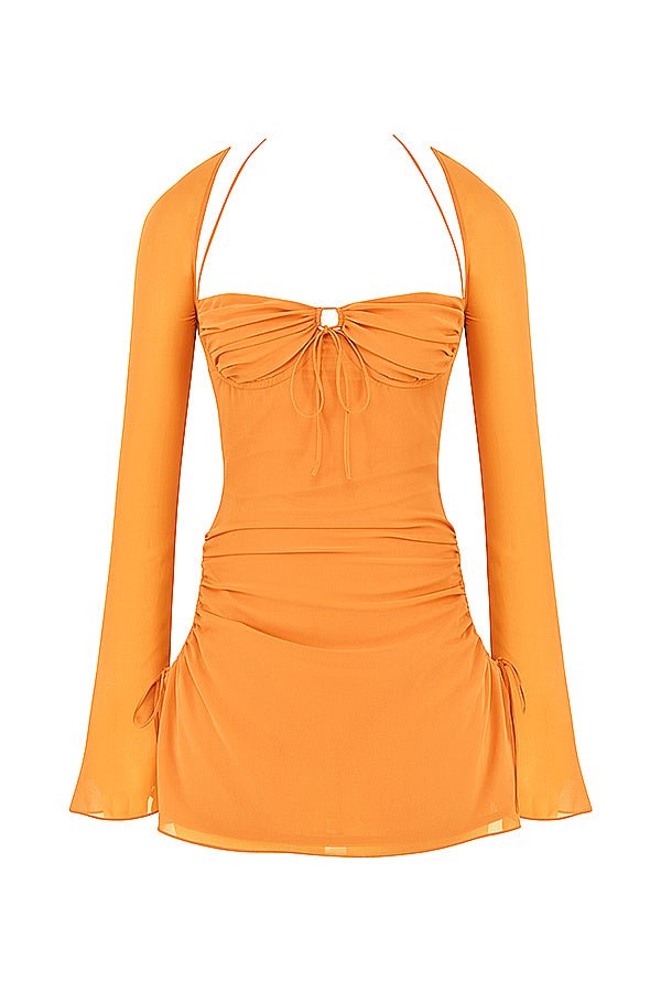 BABY TANGERINE CHIFFON HALTER MINI DRESS - Orange - MALVI PARISMALVI PARIS