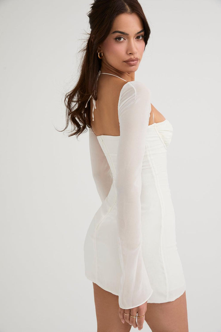 BABYDOLL IVORY CHIFFON HALTER MINI DRESS - White - MALVI PARISMALVI PARIS