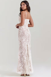 Artemis Vintage Cream Lace Maxi Dress - White / Beige