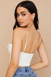 BEA Ivory Satin Draped Corset Top - White - MALVI PARISMALVI PARIS