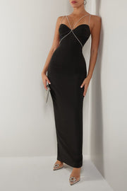 BLACK DIAMANTE STRAP CUTOUT MAXI DRESS- Black - MALVI PARISMALVI PARIS