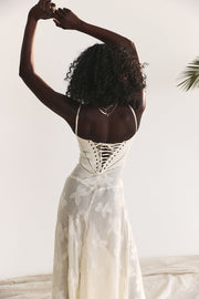 Seren Vintage Cream Floral Lace Back Maxi Dress - White