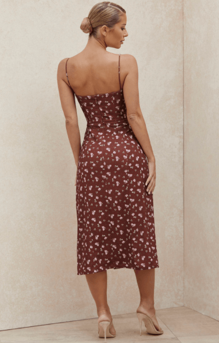 CARINA WINE FLORAL BUSTIER MIDI DRESS - Red - MALVI PARISMALVI PARIS