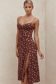 CARINA WINE FLORAL BUSTIER MIDI DRESS - Red - MALVI PARISMALVI PARIS