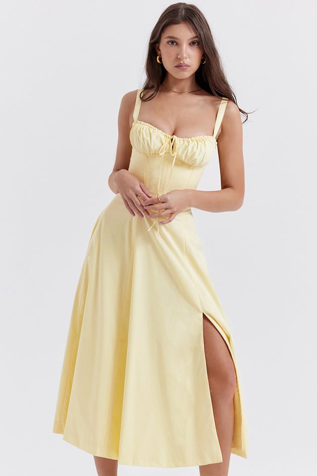 CARMEN BUTTERCUP BUSTIER MIDI DRESS - Yellow - MALVI PARISMALVI PARIS