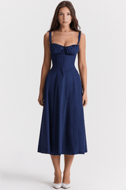 CARMEN FRENCH NAVY BUSTIER MIDI DRESS - Dark Blue - MALVI PARISMALVI PARIS