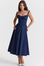 CARMEN FRENCH NAVY BUSTIER MIDI DRESS - Dark Blue - MALVI PARISMALVI PARIS