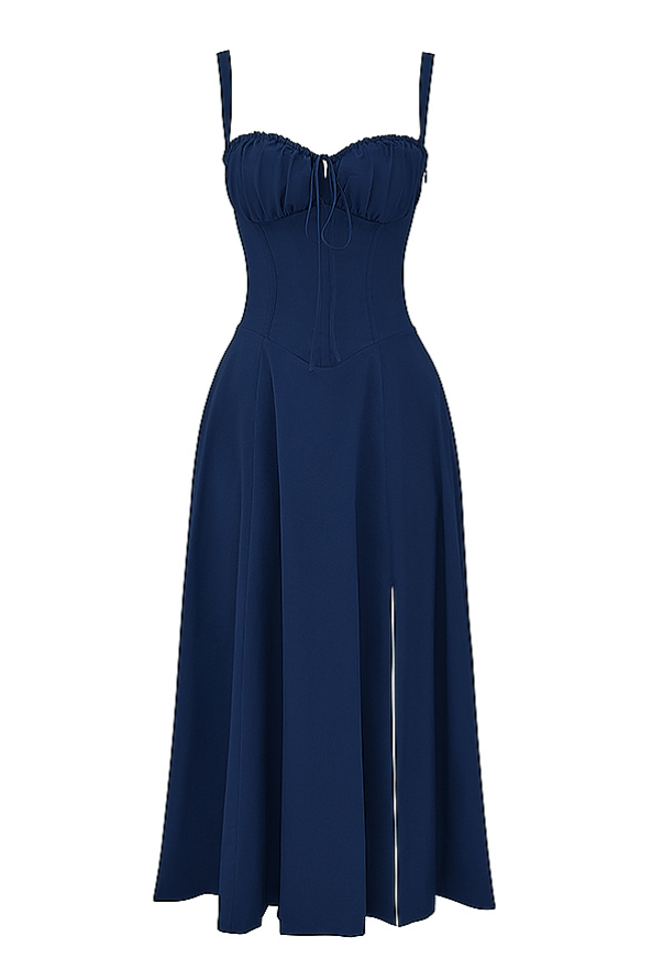 CARMEN FRENCH NAVY BUSTIER MIDI DRESS - Dark Blue - MALVI PARISMALVI PARIS