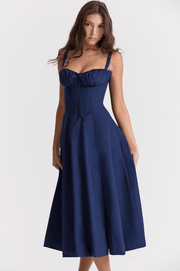 CARMEN FRENCH NAVY BUSTIER MIDI DRESS - Dark Blue - MALVI PARISMALVI PARIS