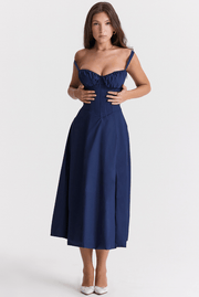 CARMEN FRENCH NAVY BUSTIER MIDI DRESS - Dark Blue - MALVI PARISMALVI PARIS