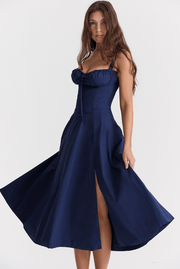 CARMEN FRENCH NAVY BUSTIER MIDI DRESS - Dark Blue - MALVI PARISMALVI PARIS