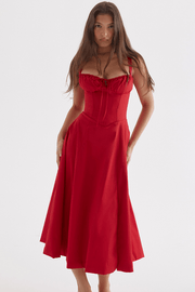 CARMEN RED ROSE BUSTIER MIDI DRESS - Dark Red - MALVI PARISMALVI PARIS