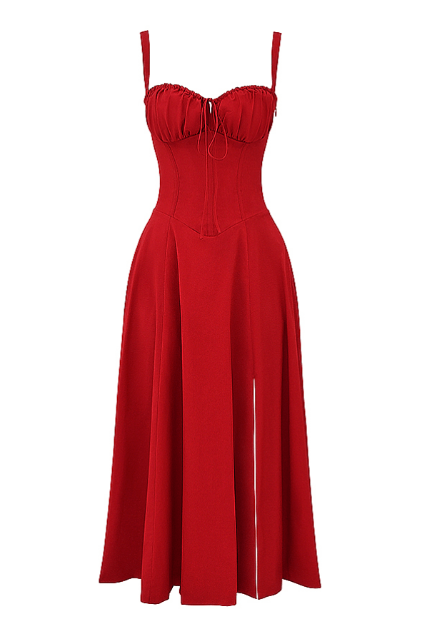 CARMEN RED ROSE BUSTIER MIDI DRESS - Dark Red - MALVI PARISMALVI PARIS