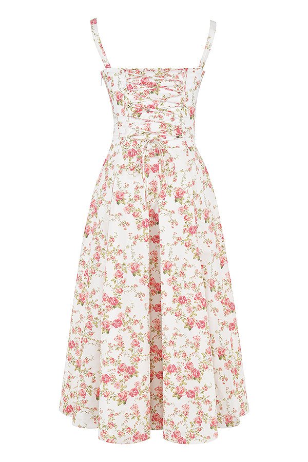 CARMEN ROSE PRINT BUSTIER MIDI DRESS - Pink / white - MALVI PARISMALVI PARIS