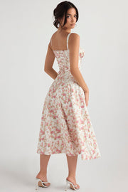 CARMEN ROSE PRINT BUSTIER MIDI DRESS - Pink / white - MALVI PARISMALVI PARIS