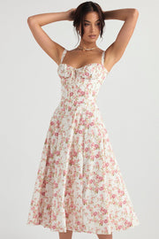 CARMEN ROSE PRINT BUSTIER MIDI DRESS - Pink / white - MALVI PARISMALVI PARIS