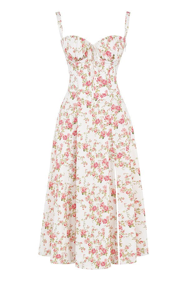 CARMEN ROSE PRINT BUSTIER MIDI DRESS - Pink / white - MALVI PARISMALVI PARIS