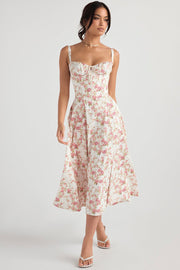 CARMEN ROSE PRINT BUSTIER MIDI DRESS - Pink / white - MALVI PARISMALVI PARIS