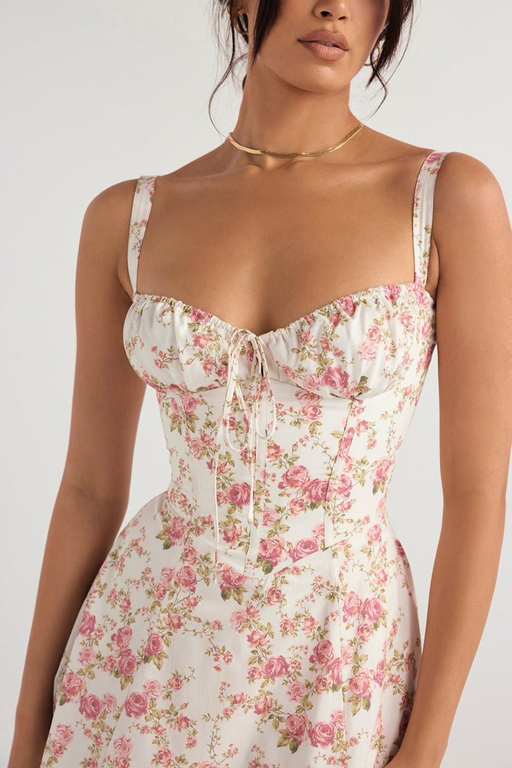 CARMEN ROSE PRINT BUSTIER MIDI DRESS - Pink / white - MALVI PARISMALVI PARIS