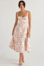 CARMEN ROSE PRINT BUSTIER MIDI DRESS - Pink / white - MALVI PARISMALVI PARIS