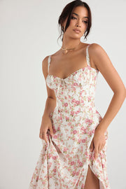 CARMEN ROSE PRINT BUSTIER MIDI DRESS - Pink / white - MALVI PARISMALVI PARIS