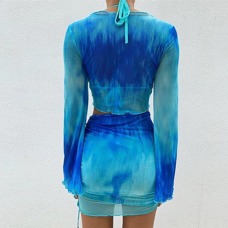 CAROLINA TIE DYE MINI SKIRT SETS - Blue - MALVI PARISMALVI PARIS