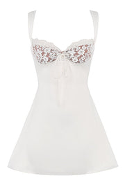 CASSANDRA IVORY SATIN AND LACE MINI DRESS - white - MALVI PARISMALVI PARIS