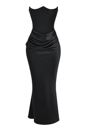 Persephone Black Strapless Corset Maxi Dress - Black