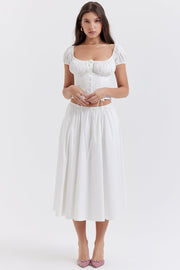 CORA WHITE GATHERED MIDI SKIRT & KITTY WHITE GATHERED TOP SET - White - MALVI PARISMALVI PARIS