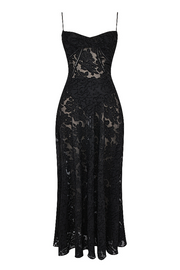 Seren Black Floral Lace Back Maxi Dress - Black