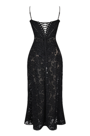 Seren Black Floral Lace Back Maxi Dress - Black