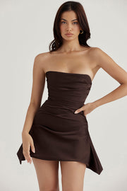 Jasmine Chocolate Draped Strapless Corset Mini Dress - Brown