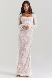 Artemis Vintage Cream Lace Maxi Dress - White / Beige