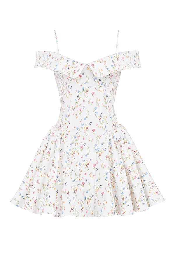 Elida White Posy Print Corset Mini Dress - White