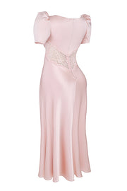 Rafaela Soft Peach Pure Silk & Lace Dress Maxi - Pink