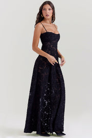 Seren Black Floral Lace Back Maxi Dress - Black