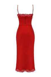 Salma Satin Slip Maxi Dress - Red