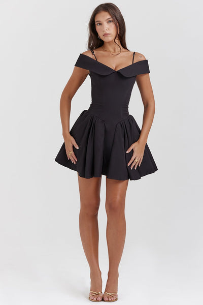 ELIDA BLACK OFF SHOULDER MINI DRESS - Black - MALVI PARISMALVI PARIS