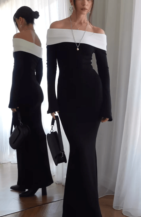 EMILION BLACK CLASSY OFF SHOULDER MAXI DRESS - Black - MALVI PARISMALVI PARIS