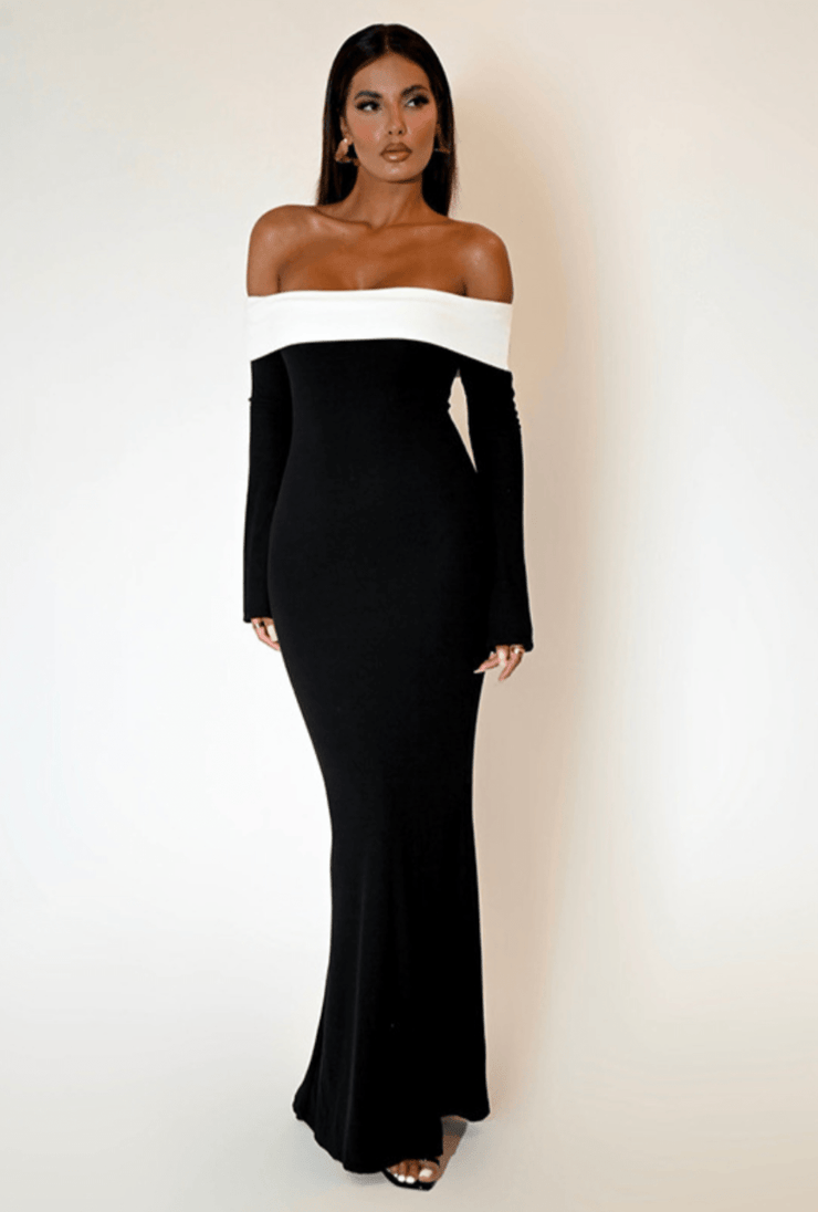 EMILION BLACK CLASSY OFF SHOULDER MAXI DRESS - Black - MALVI PARISMALVI PARIS